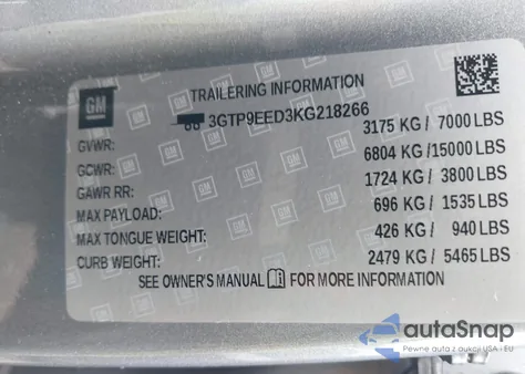 2019 GMC Sierra 1500 At4 from USA, damaged, VIN 3GTP9EED3KG218266